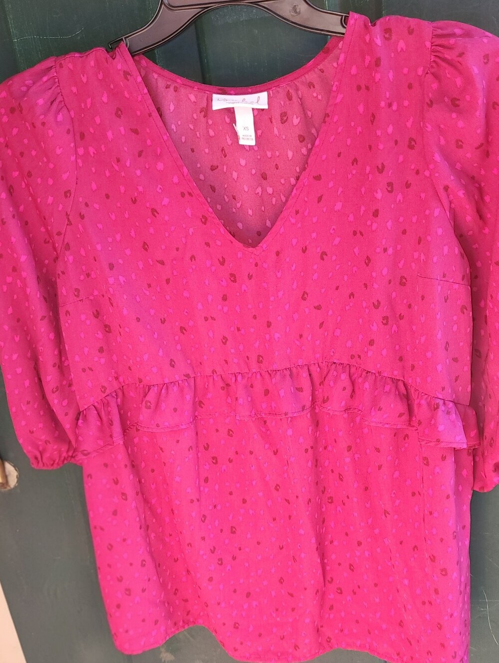 Universal Thread Pink Cheetah Leopard Print V-Neck Babydoll Top Blouse XS